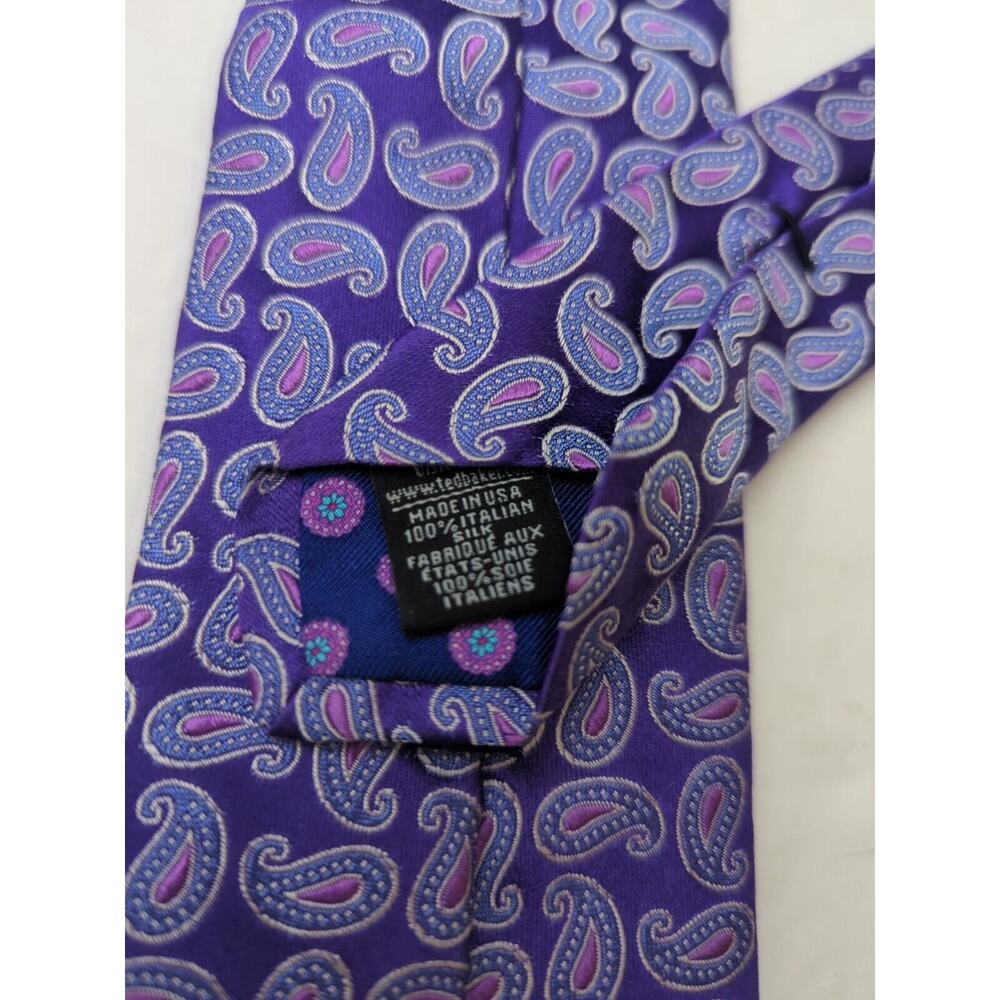 Ted Baker London Men's Paisley Necktie Pink Purple 100% Italian Silk 59" X 3" - Picture 4 of 4